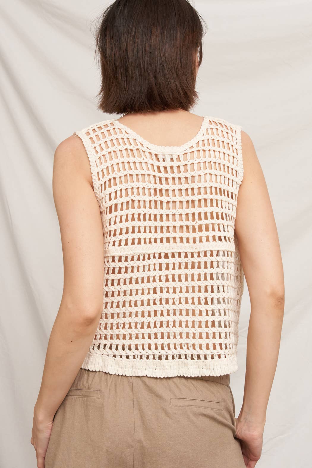 crochet butterfly top, embroidered crochet tank, sleeveless crochet blouse, cream crochet top, boho crochet tank, textured summer top, butterfly embroidered top, open knit sleeveless top, neutral boho blouse, women's crochet sweater tank