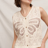 crochet butterfly top, embroidered crochet tank, sleeveless crochet blouse, cream crochet top, boho crochet tank, textured summer top, butterfly embroidered top, open knit sleeveless top, neutral boho blouse, women's crochet sweater tank