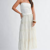 lace maxi skirt, white boho skirt, tiered lace skirt, flowy spring maxi skirt