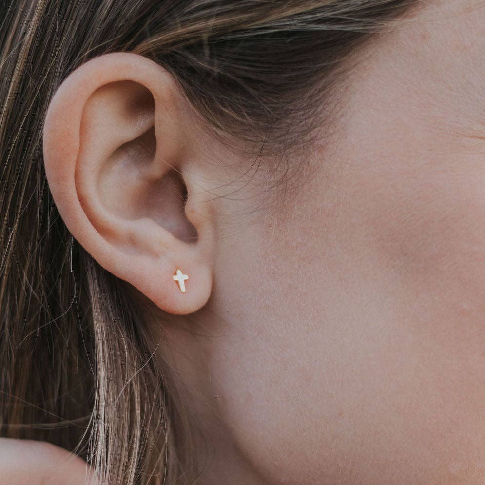 cross stud earrings, gold cross studs, sterling silver cross earrings, minimalist stud earrings