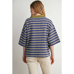 striped rugby polo, women's rugby shirt, striped polo shirt, oversized polo shirt, blue striped polo, vintage rugby top, collegiate style polo, casual cotton polo, women's boutique top, west of may boutique