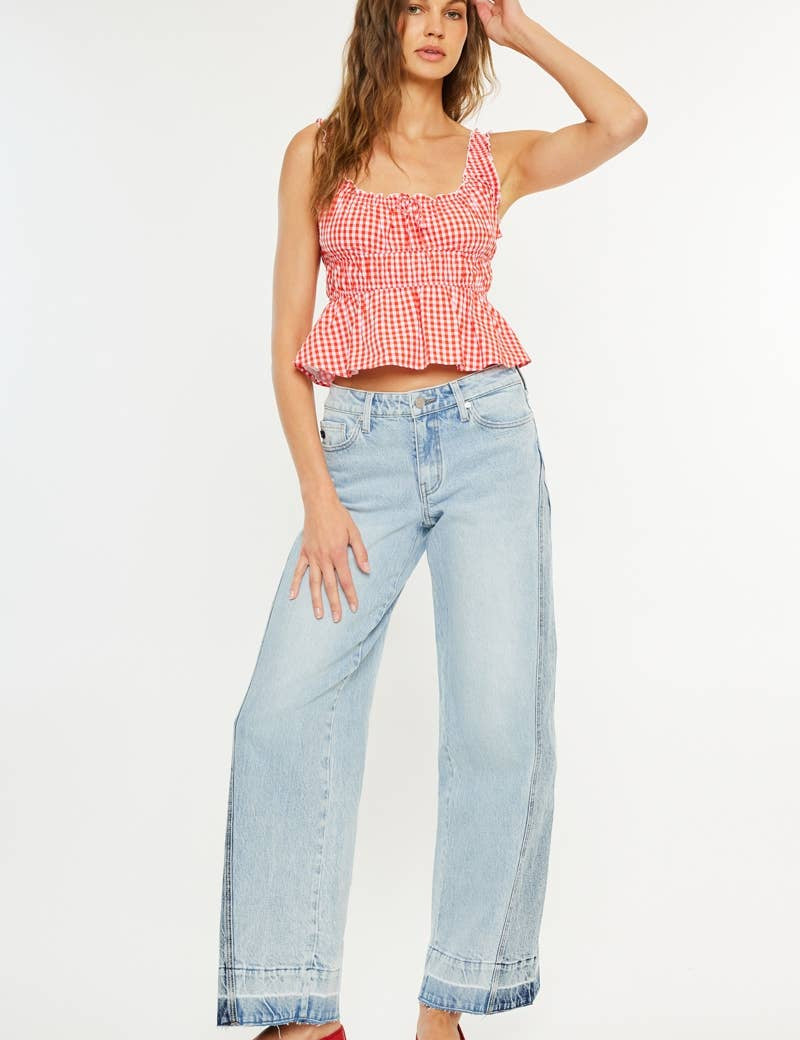wide leg jeans women, colorblock denim jeans, light wash wide leg jeans, two tone jeans women