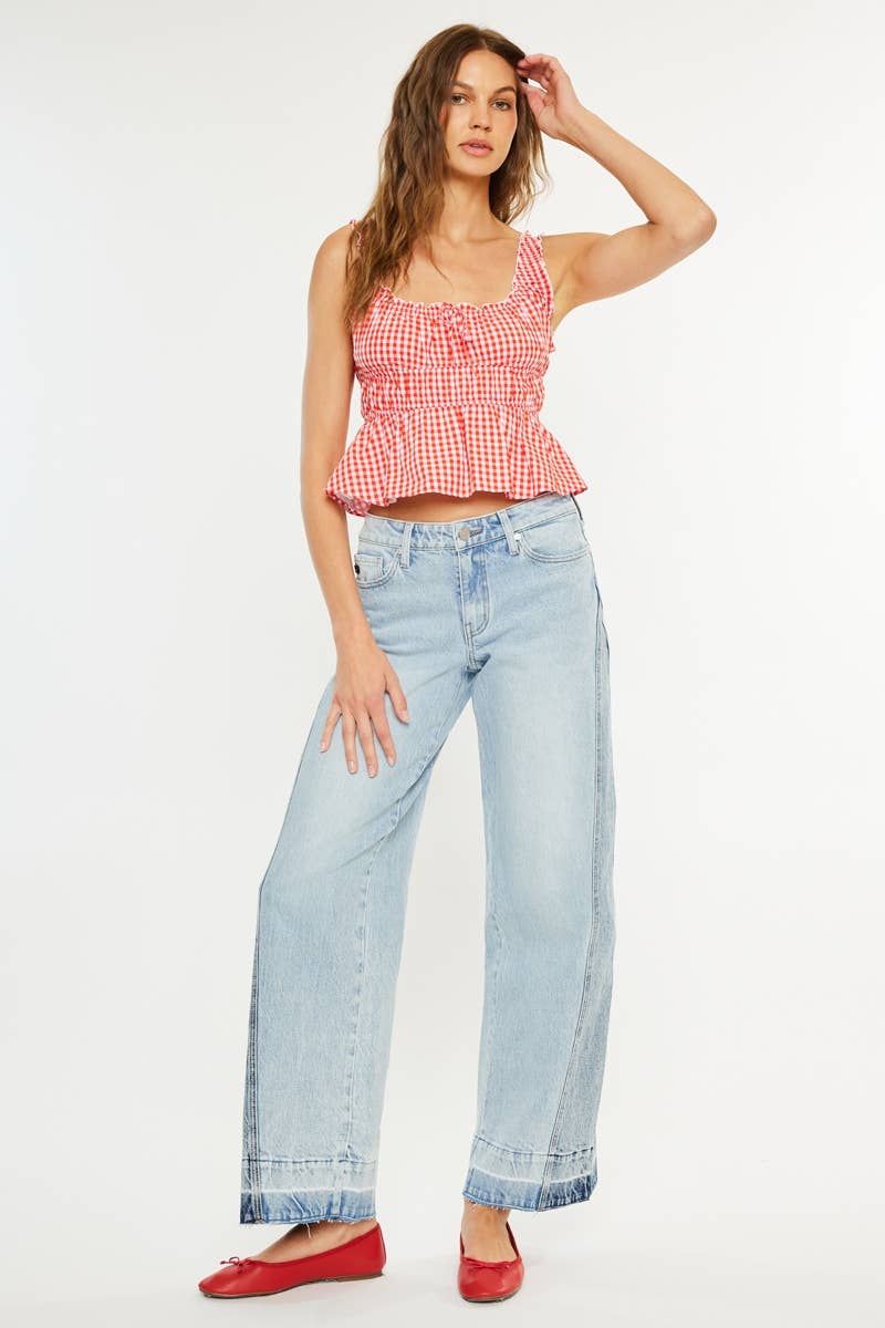 wide leg jeans women, colorblock denim jeans, light wash wide leg jeans, two tone jeans women