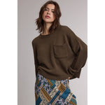 brown oversized sweater, chocolate brown sweater, women’s fall sweater, roll neck sweater, pocket sweater, relaxed fit sweater, oversized knit sweater, brown knit top, casual fall sweater, cozy women’s sweater, western fall clothing