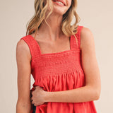 red smocked top
cotton linen tank top
square neck summer top
sleeveless swing top
watermelon red blouse
smocked bodice top
cotton linen summer blouse
casual summer outfit
red sleeveless top women
lightweight summer top
county fair outfit
vacation outfit women
relaxed fit summer blouse
boutique summer clothing
square neckline tank
summer picnic outfit
breathable cotton linen top
feminine summer blouse
bright red summer top
americana summer style