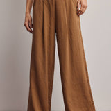 camel wide leg pants, pleated wide leg trousers, elastic back waist pants, lightweight woven pants, flowy work pants, women's tailored trousers, neutral fall pants, boutique women's bottoms, west of may boutique