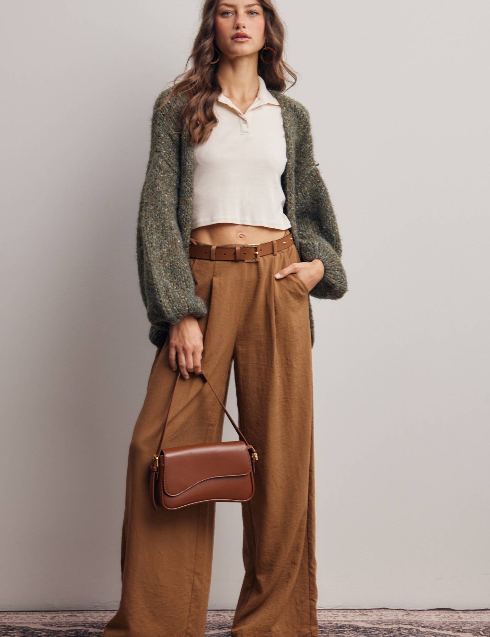 camel wide leg pants, pleated wide leg trousers, elastic back waist pants, lightweight woven pants, flowy work pants, women's tailored trousers, neutral fall pants, boutique women's bottoms, west of may boutique