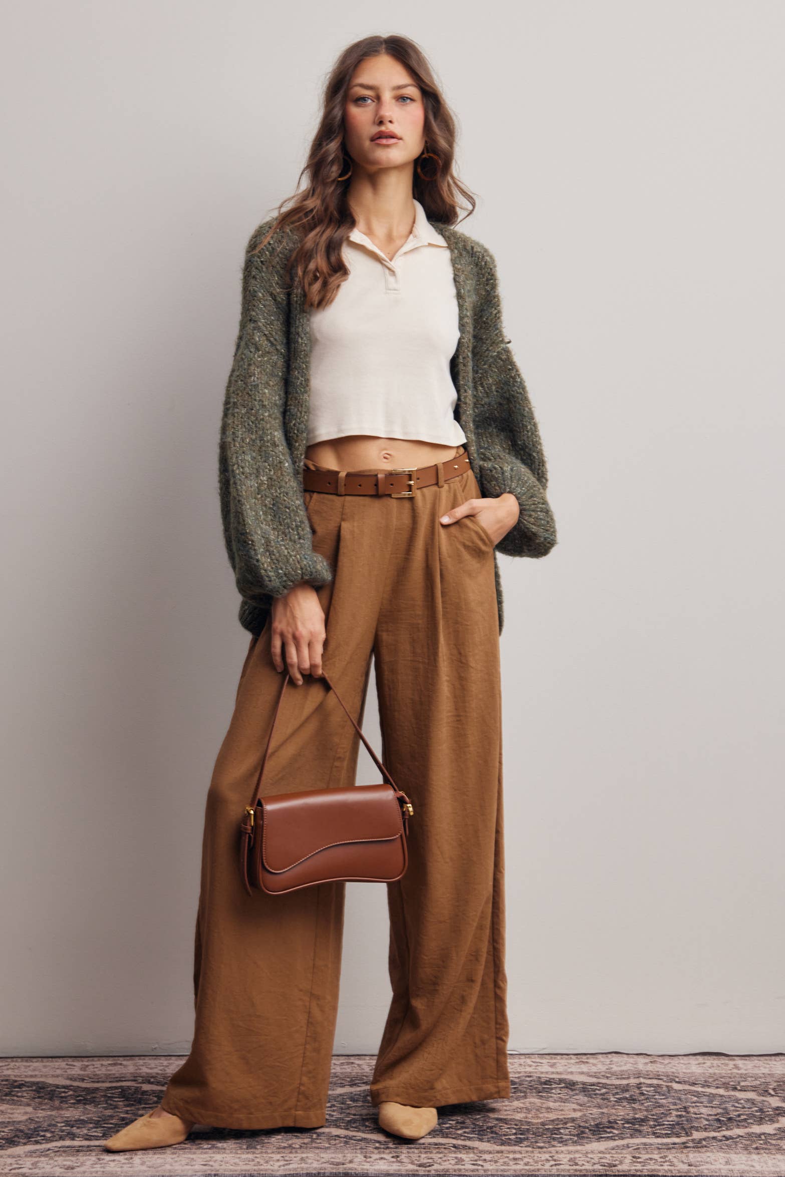 camel wide leg pants, pleated wide leg trousers, elastic back waist pants, lightweight woven pants, flowy work pants, women's tailored trousers, neutral fall pants, boutique women's bottoms, west of may boutique