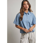 denim button up
boxy denim shirt
lightweight denim shirt
short sleeve denim shirt
denim boxy button up shirt
casual denim shirt
americana aesthetic
fourth of july shirt
easy outfit ideas
fourth of july outfit ideas
boxy loose denim shirt