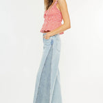 wide leg jeans women, colorblock denim jeans, light wash wide leg jeans, two tone jeans women