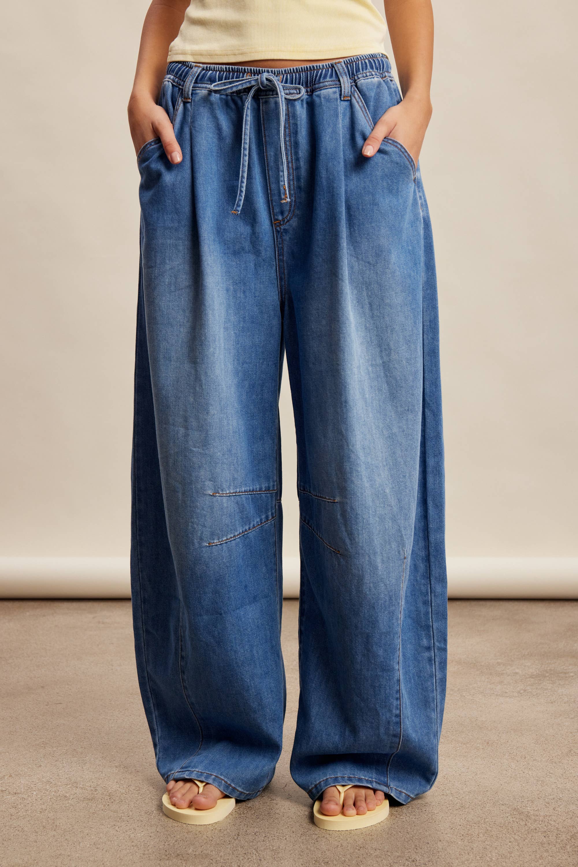 wide leg denim pants
elastic waist denim pants
pull on denim pants women
lightweight denim trousers
relaxed fit denim pants
soft cotton denim pants
wide leg jeans women
comfortable denim pants
casual wide leg jeans
west of may denim pants