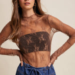 willow top, lace long sleeve, lace undershirt, long sleeve lace undershirt, layering top, brown lace top, johnson city boutique, womens clothing